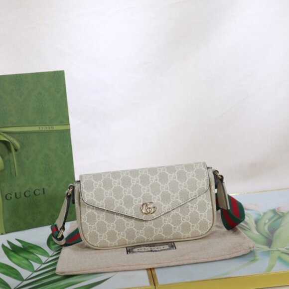 Gucci Ophidia Pochette White GG Canvas Crossbody-Beige - Picture 1 of 8